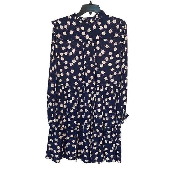 J. Crew Tie-neck tiered dress in scattered peony print Navy White Purple Size Sm - Picture 6 of 11